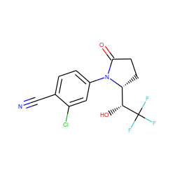 N#Cc1ccc(N2C(=O)CC[C@@H]2[C@@H](O)C(F)(F)F)cc1Cl ZINC000115765649