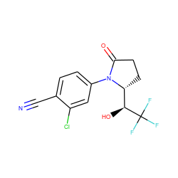 N#Cc1ccc(N2C(=O)CC[C@@H]2[C@H](O)C(F)(F)F)cc1Cl ZINC000115765528