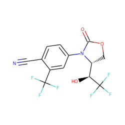 N#Cc1ccc(N2C(=O)OC[C@@H]2[C@H](O)C(F)(F)F)cc1C(F)(F)F ZINC000115763789