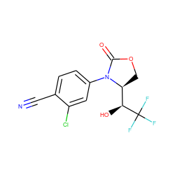 N#Cc1ccc(N2C(=O)OC[C@H]2[C@H](O)C(F)(F)F)cc1Cl ZINC000115764097