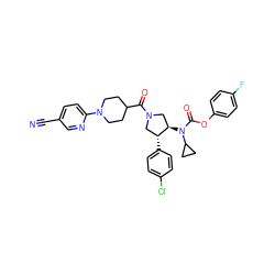 N#Cc1ccc(N2CCC(C(=O)N3C[C@@H](N(C(=O)Oc4ccc(F)cc4)C4CC4)[C@H](c4ccc(Cl)cc4)C3)CC2)nc1 ZINC000117715071