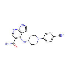 N#Cc1ccc(N2CCC(Nc3c(C(N)=O)cnc4[nH]ccc34)CC2)cc1 ZINC000201410188