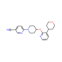 N#Cc1ccc(N2CCC(Oc3ncccc3C3CCOCC3)CC2)nc1 ZINC000096169012