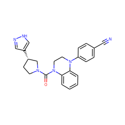 N#Cc1ccc(N2CCN(C(=O)N3CC[C@H](c4cn[nH]c4)C3)c3ccccc32)cc1 ZINC000071319321