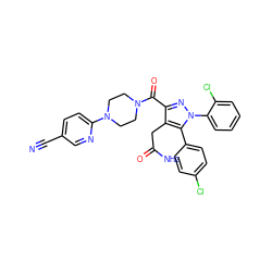 N#Cc1ccc(N2CCN(C(=O)c3nn(-c4ccccc4Cl)c(-c4ccc(Cl)cc4)c3CC(N)=O)CC2)nc1 ZINC000049771188