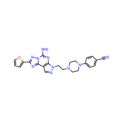 N#Cc1ccc(N2CCN(CCn3ncc4c3nc(N)n3nc(-c5ccco5)nc43)CC2)cc1 ZINC000084651652