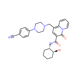 N#Cc1ccc(N2CCN(Cc3cc(C(=O)N[C@H]4CCCC[C@@H]4O)c(=O)n4ccccc34)CC2)cc1 ZINC000095561695