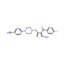 N#Cc1ccc(N2CCN(Cc3csc(N)c3C(=O)c3ccc(Cl)cc3)CC2)cc1 ZINC000040862216