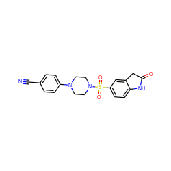 N#Cc1ccc(N2CCN(S(=O)(=O)c3ccc4c(c3)CC(=O)N4)CC2)cc1 ZINC000064474584