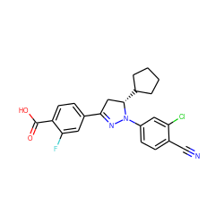 N#Cc1ccc(N2N=C(c3ccc(C(=O)O)c(F)c3)C[C@@H]2C2CCCC2)cc1Cl ZINC000058563742