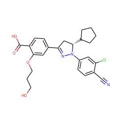 N#Cc1ccc(N2N=C(c3ccc(C(=O)O)c(OCCCO)c3)C[C@@H]2C2CCCC2)cc1Cl ZINC000058575007