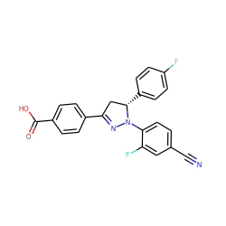 N#Cc1ccc(N2N=C(c3ccc(C(=O)O)cc3)C[C@@H]2c2ccc(F)cc2)c(F)c1 ZINC000058582654