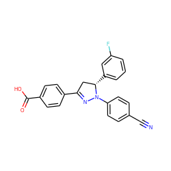 N#Cc1ccc(N2N=C(c3ccc(C(=O)O)cc3)C[C@@H]2c2cccc(F)c2)cc1 ZINC000058568484