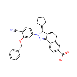 N#Cc1ccc(N2N=C3c4ccc(C(=O)O)cc4CC[C@@H]3[C@@H]2C2CCCC2)cc1OCc1ccccc1 ZINC000058583655