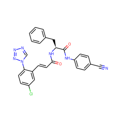 N#Cc1ccc(NC(=O)[C@H](Cc2ccccc2)NC(=O)/C=C/c2cc(Cl)ccc2-n2cnnn2)cc1 ZINC000147335039