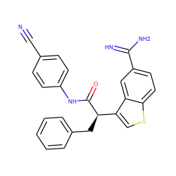 N#Cc1ccc(NC(=O)[C@H](Cc2ccccc2)c2csc3ccc(C(=N)N)cc23)cc1 ZINC000014950975