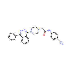 N#Cc1ccc(NC(=O)CN2CCN(c3nnc(-c4ccccc4)c4ccccc34)CC2)cc1 ZINC000653779543