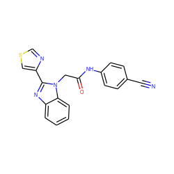 N#Cc1ccc(NC(=O)Cn2c(-c3cscn3)nc3ccccc32)cc1 ZINC000015512068