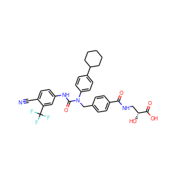 N#Cc1ccc(NC(=O)N(Cc2ccc(C(=O)NC[C@@H](O)C(=O)O)cc2)c2ccc(C3CCCCC3)cc2)cc1C(F)(F)F ZINC000042807993