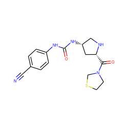 N#Cc1ccc(NC(=O)N[C@@H]2CN[C@H](C(=O)N3CCSC3)C2)cc1 ZINC000084638496