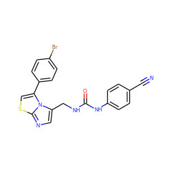 N#Cc1ccc(NC(=O)NCc2cnc3scc(-c4ccc(Br)cc4)n23)cc1 ZINC000098174437