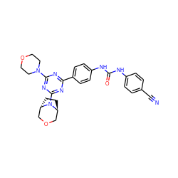 N#Cc1ccc(NC(=O)Nc2ccc(-c3nc(N4CCOCC4)nc(N4[C@H]5CC[C@H]4COC5)n3)cc2)cc1 ZINC000101366718