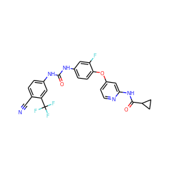 N#Cc1ccc(NC(=O)Nc2ccc(Oc3ccnc(NC(=O)C4CC4)c3)c(F)c2)cc1C(F)(F)F ZINC001772580973