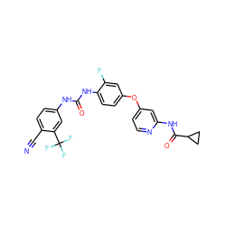 N#Cc1ccc(NC(=O)Nc2ccc(Oc3ccnc(NC(=O)C4CC4)c3)cc2F)cc1C(F)(F)F ZINC001772612782