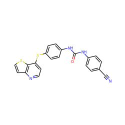 N#Cc1ccc(NC(=O)Nc2ccc(Sc3ccnc4ccsc34)cc2)cc1 ZINC000473112308