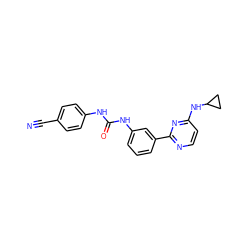 N#Cc1ccc(NC(=O)Nc2cccc(-c3nccc(NC4CC4)n3)c2)cc1 ZINC001772657388