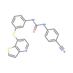 N#Cc1ccc(NC(=O)Nc2cccc(Sc3ccnc4ccsc34)c2)cc1 ZINC000473117564