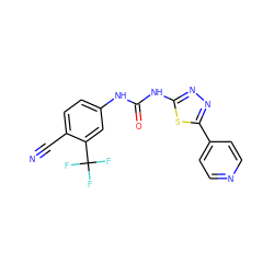 N#Cc1ccc(NC(=O)Nc2nnc(-c3ccncc3)s2)cc1C(F)(F)F ZINC000096284272