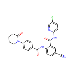 N#Cc1ccc(NC(=O)c2ccc(N3CCCCC3=O)cc2)c(C(=O)Nc2ccc(Cl)cn2)c1 ZINC000029046413