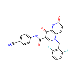 N#Cc1ccc(NC(=O)c2cn(Cc3c(F)cccc3F)c3ccc(=O)[nH]c3c2=O)cc1 ZINC000073196227