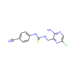 N#Cc1ccc(NC(=S)NCc2nc(Cl)cnc2N)cc1 ZINC000071295373