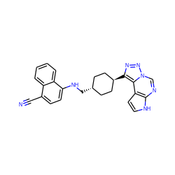 N#Cc1ccc(NC[C@H]2CC[C@H](c3nnn4cnc5[nH]ccc5c34)CC2)c2ccccc12 ZINC001772584855