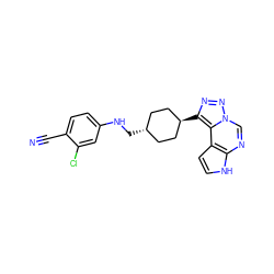 N#Cc1ccc(NC[C@H]2CC[C@H](c3nnn4cnc5[nH]ccc5c34)CC2)cc1Cl ZINC001772636555