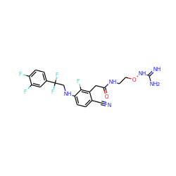 N#Cc1ccc(NCC(F)(F)c2ccc(F)c(F)c2)c(F)c1CC(=O)NCCONC(=N)N ZINC000029043618