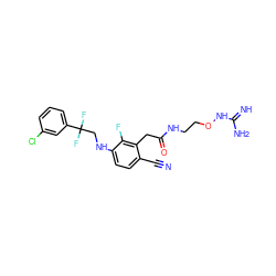 N#Cc1ccc(NCC(F)(F)c2cccc(Cl)c2)c(F)c1CC(=O)NCCONC(=N)N ZINC000029043622