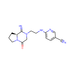 N#Cc1ccc(NCCN2CC(=O)N3CCC[C@H]3C2=N)nc1 ZINC000013522792