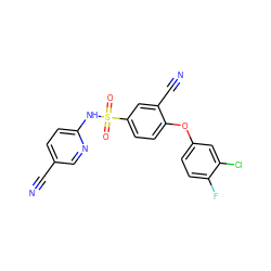 N#Cc1ccc(NS(=O)(=O)c2ccc(Oc3ccc(F)c(Cl)c3)c(C#N)c2)nc1 ZINC000473224154