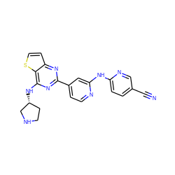 N#Cc1ccc(Nc2cc(-c3nc(N[C@@H]4CCNC4)c4sccc4n3)ccn2)nc1 ZINC000223684255