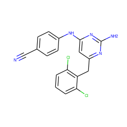 N#Cc1ccc(Nc2cc(Cc3c(Cl)cccc3Cl)nc(N)n2)cc1 ZINC000005932837