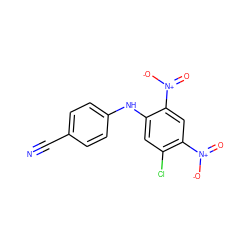 N#Cc1ccc(Nc2cc(Cl)c([N+](=O)[O-])cc2[N+](=O)[O-])cc1 ZINC000084742004