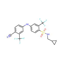 N#Cc1ccc(Nc2ccc(S(=O)(=O)NCC3CC3)c(C(F)(F)F)c2)cc1C(F)(F)F ZINC000144610910