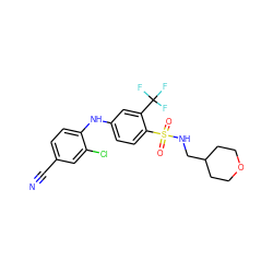 N#Cc1ccc(Nc2ccc(S(=O)(=O)NCC3CCOCC3)c(C(F)(F)F)c2)c(Cl)c1 ZINC000146105580