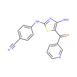 N#Cc1ccc(Nc2nc(N)c(C(=O)c3cccnc3)s2)cc1 ZINC000096905496