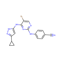 N#Cc1ccc(Nc2ncc(Br)c(Nc3cc(C4CC4)n[nH]3)n2)cc1 ZINC000169209046