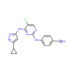 N#Cc1ccc(Nc2ncc(Cl)c(Nc3cc(C4CC4)[nH]n3)n2)cc1 ZINC000141507222