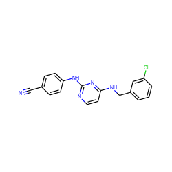 N#Cc1ccc(Nc2nccc(NCc3cccc(Cl)c3)n2)cc1 ZINC000473249318